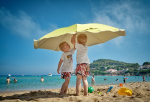 children playing on a beach
